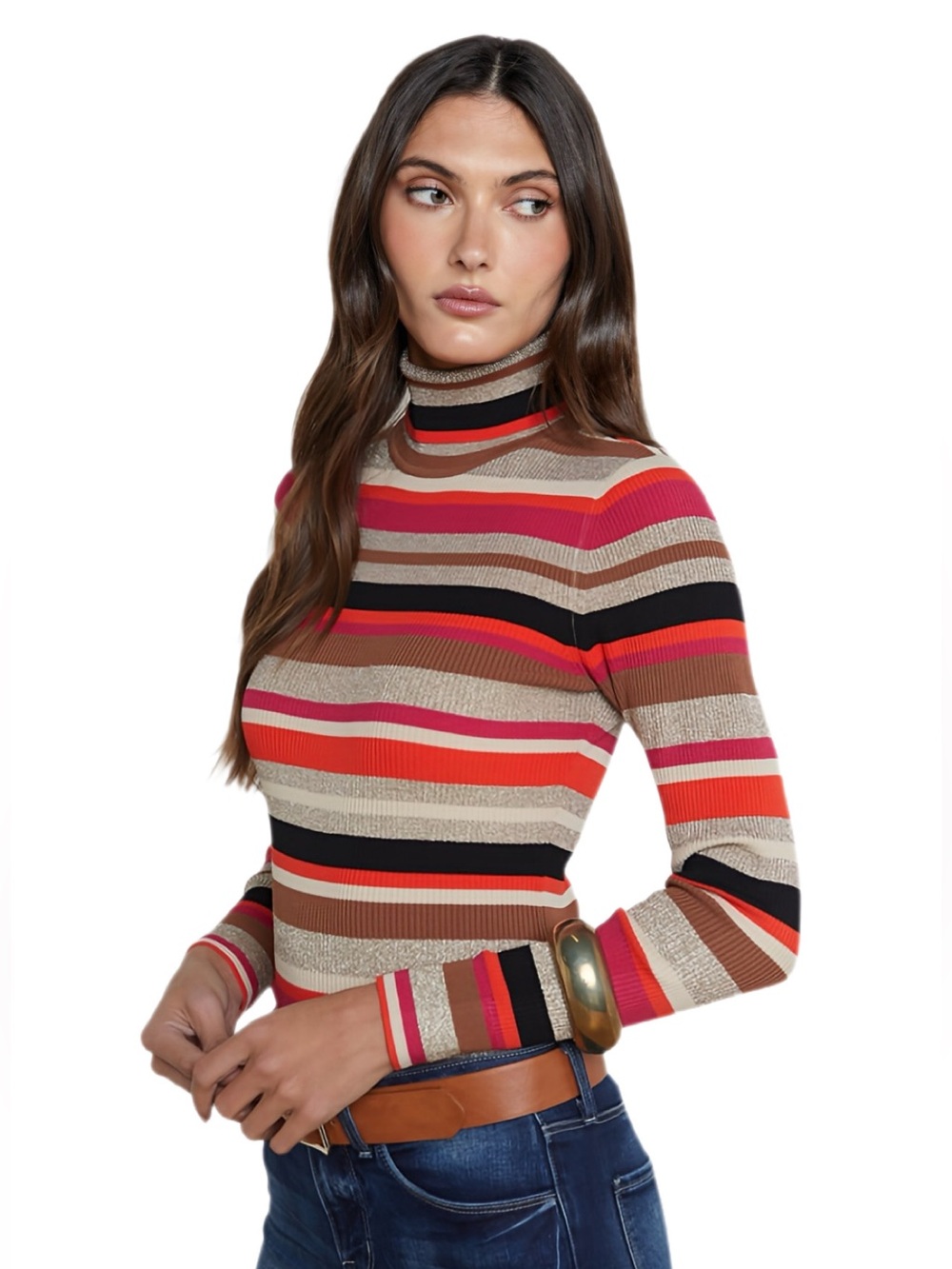 L’Agence Metallic Stripe Ribbed Turtleneck Sweater Size Small NWOT